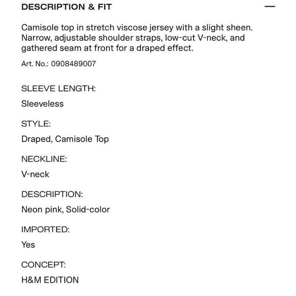 H&M Women Top XS Hot Pink Viscose Blend Sleeveless Draped Camisole Fit Tank - Picture 8 of 9